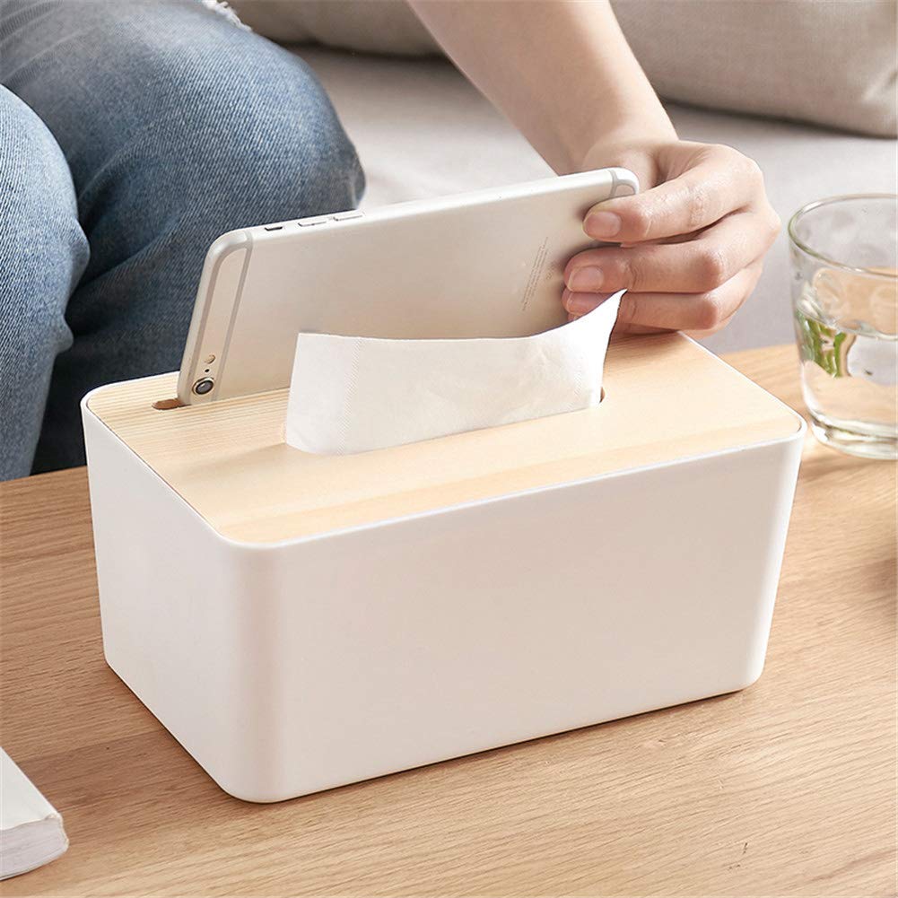 Portafazzoletti in Legno con Rivestimento in Plastica, | Design Rettangolare Squadrato, Impermeabile e Antipolvere, Adatto a Fazzoletti Standard, Perfetto per Casa, Ufficio e auto.