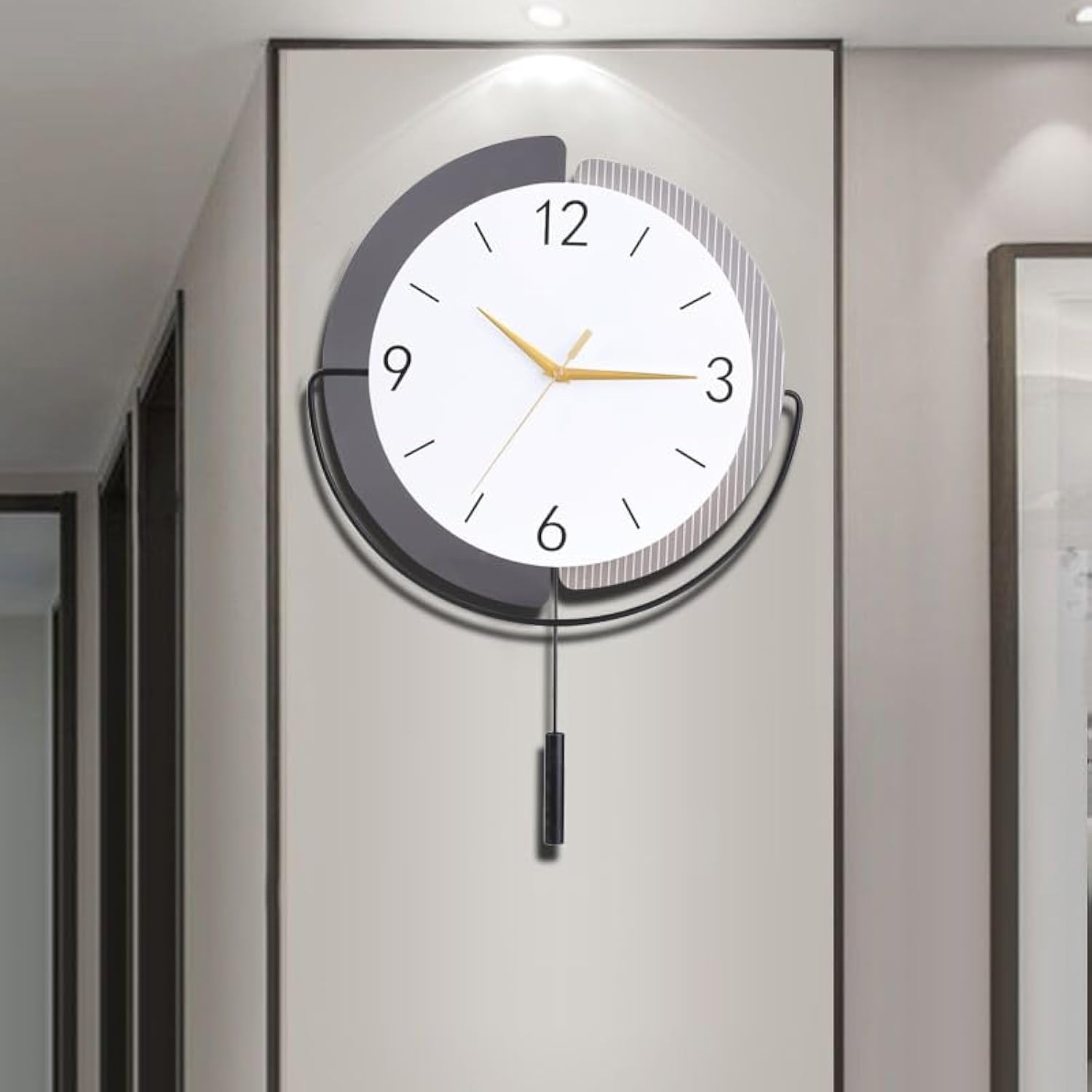 Wall Clock, Decor Modern Silent Big Wall Clock for Living Room Kitchen Bedroom, Battery Operated Quartz Non Ticking, Metal and MDF Material,13.4x19inch