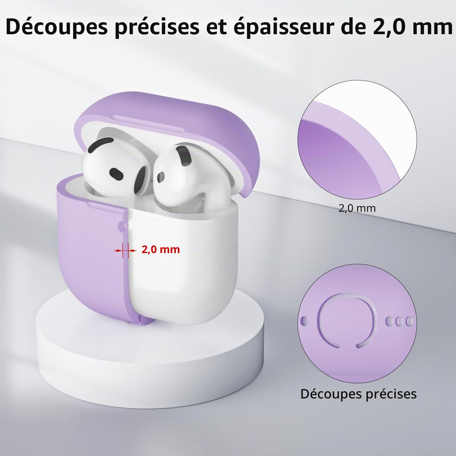 Coque Étui Protecteur Compatible avec AirPods 4 2024, LED Avant Peut être Visible, Housse en Silicone Anti-Choc Etui de Protection pour Airpods 4ᵉ Génération avec Kit de Nettoyage, Lavande