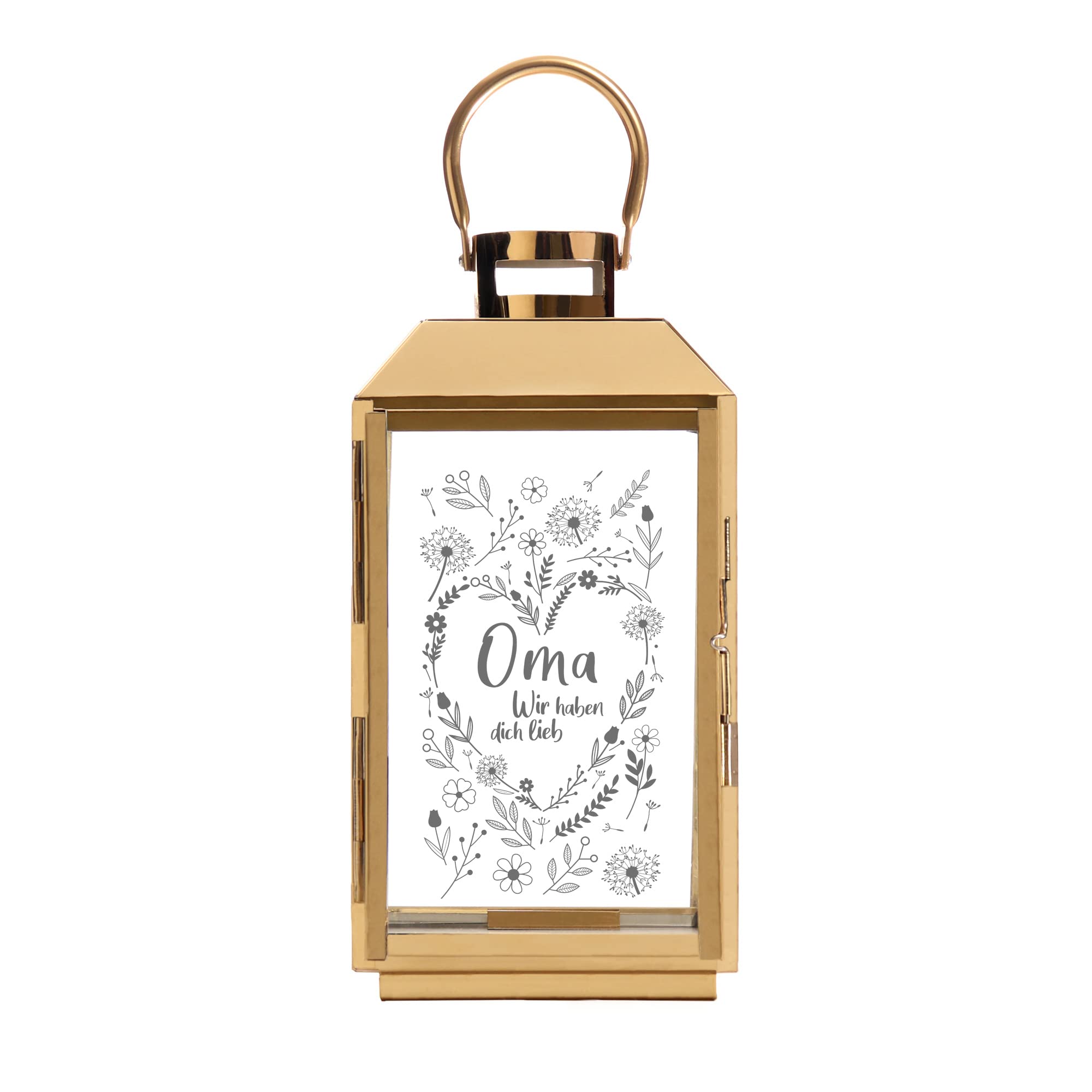Laterne mit Gravur für Oma, Deko Kerzen Windlicht, Geschenk für Oma, Outdoor Garten Dekoration, Gravierte Edelstahl Laterne, Vintage Terrassen Beleuchtung, Wetterfeste Gold Gartenlaterne