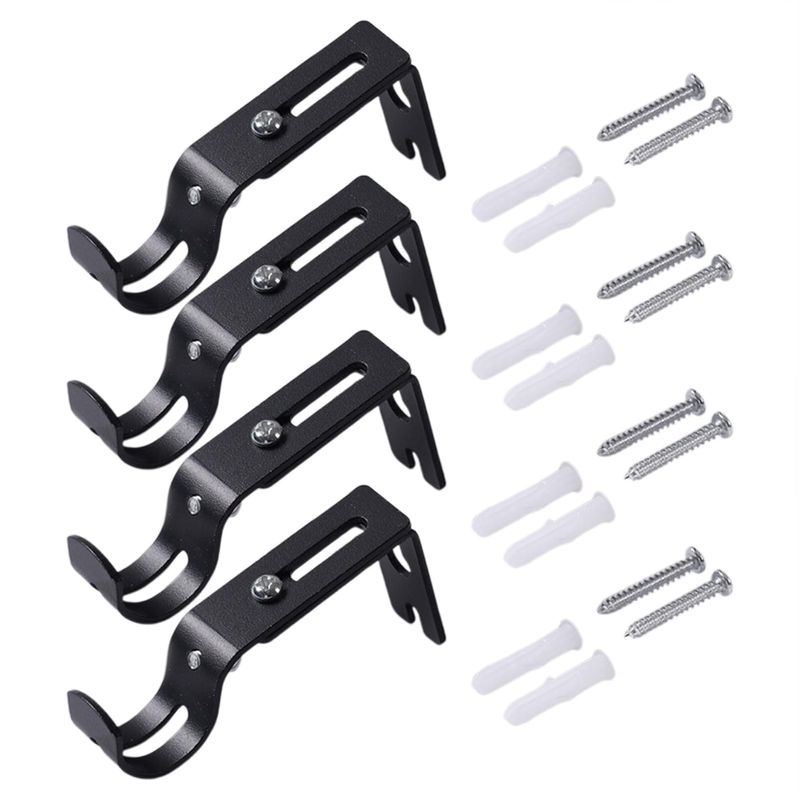 Msioytog Black Multipurpose Curtain Rod Holders, Metal Wall Curtain Rod Brackets For Window Adjustable Brackets