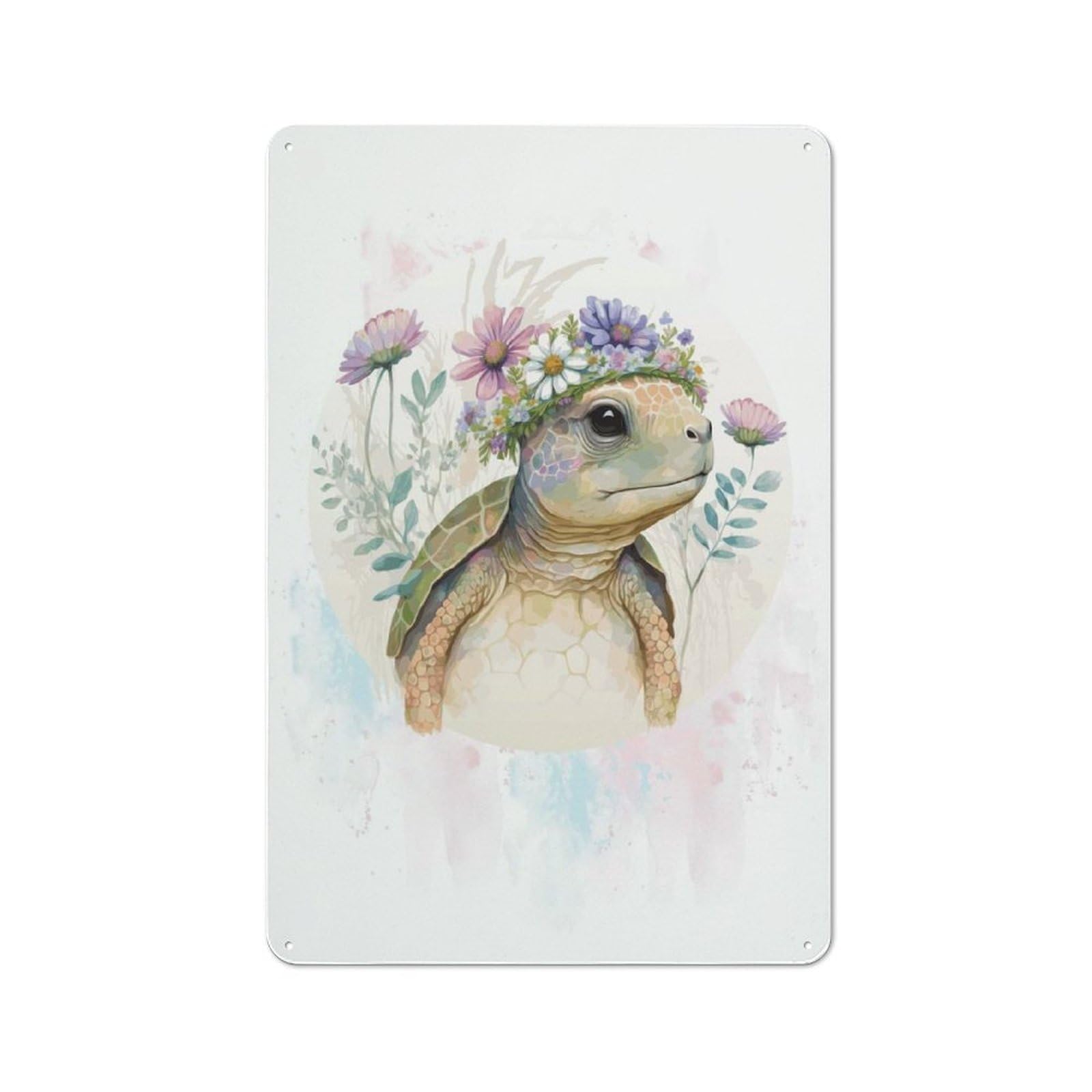 Junmoney Cute Watercolor Turtle Retro Metal Plaque 30X20cm For Living Room Or Hallway, For An Autumn Wall Display In Living Room And Hallway