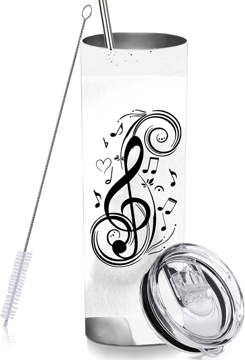 Music Note Skinny Tumblers with Lids and Straws, Vacuum Insulated Music Teacher Appreciation Gifts Travel Tumbler Cups 20 OZ for Men Women Students