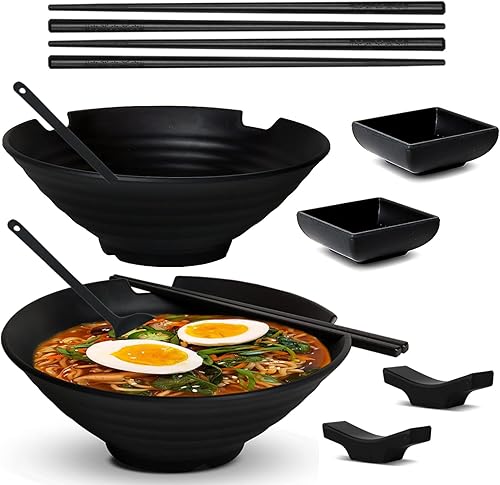 Miniatura 7 de Juego de 2 tazones de fideos Ramen con palillos  Kit de 10 cuencos de ramen japonés aptos para lavavajillas, juego de cuencos asiáticos con palillos