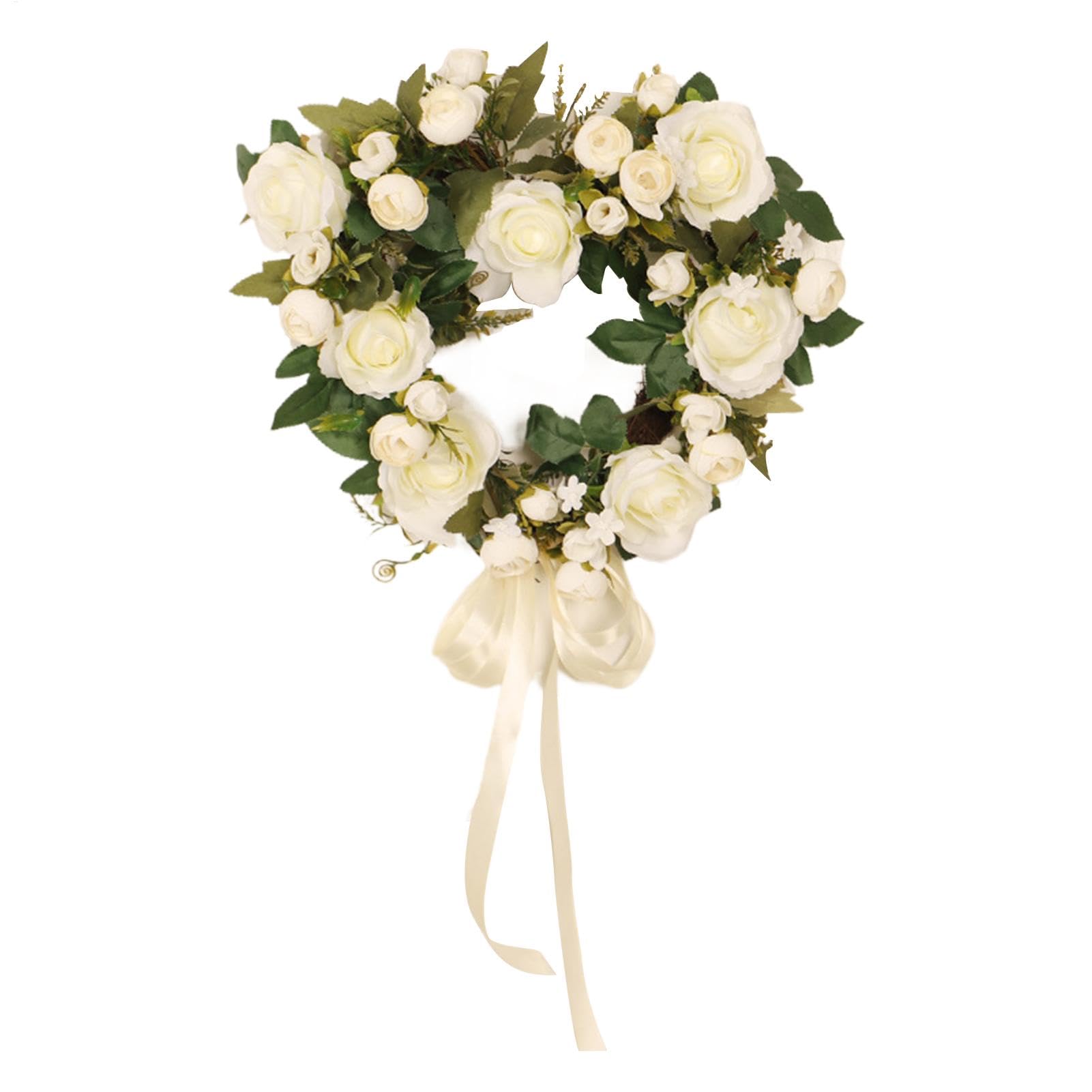 Couronne de Saint-Valentin pour porte d'entrée, couronne de cœur de rose, couronne de fleurs d'extérieur - Couronne de printemps - 38 cm, couronne de fleurs, de porte d'entrée, artificielle