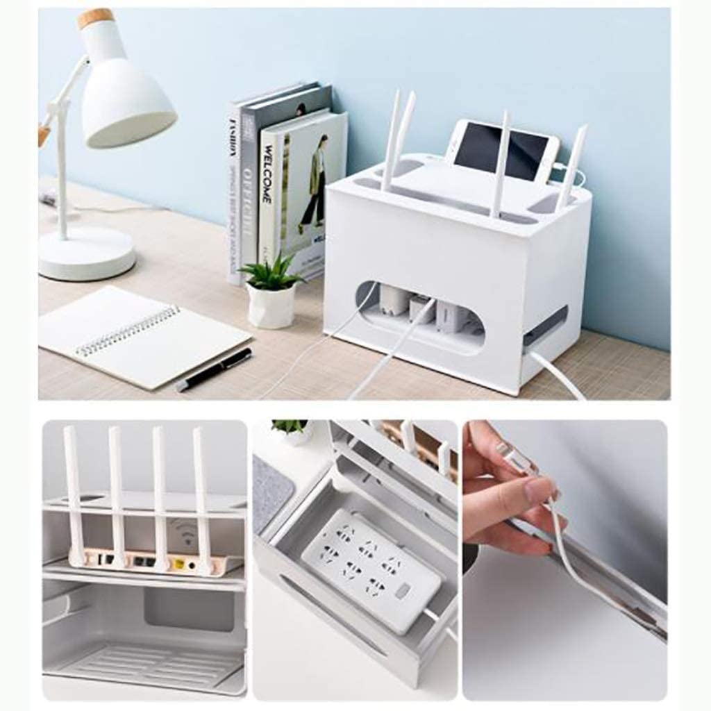 ❀❀❀Wifi-Router-Regal,Desktop-Deko-Box, Aufbewahrungsbox for kabellose Router – Router-Aufbewahrungsbox, WLAN-Router-Rack, 2-lagige Schublade, ABS-Netzkabel, Stecker, Computerkabel, USB-Hub, Heimbüro,