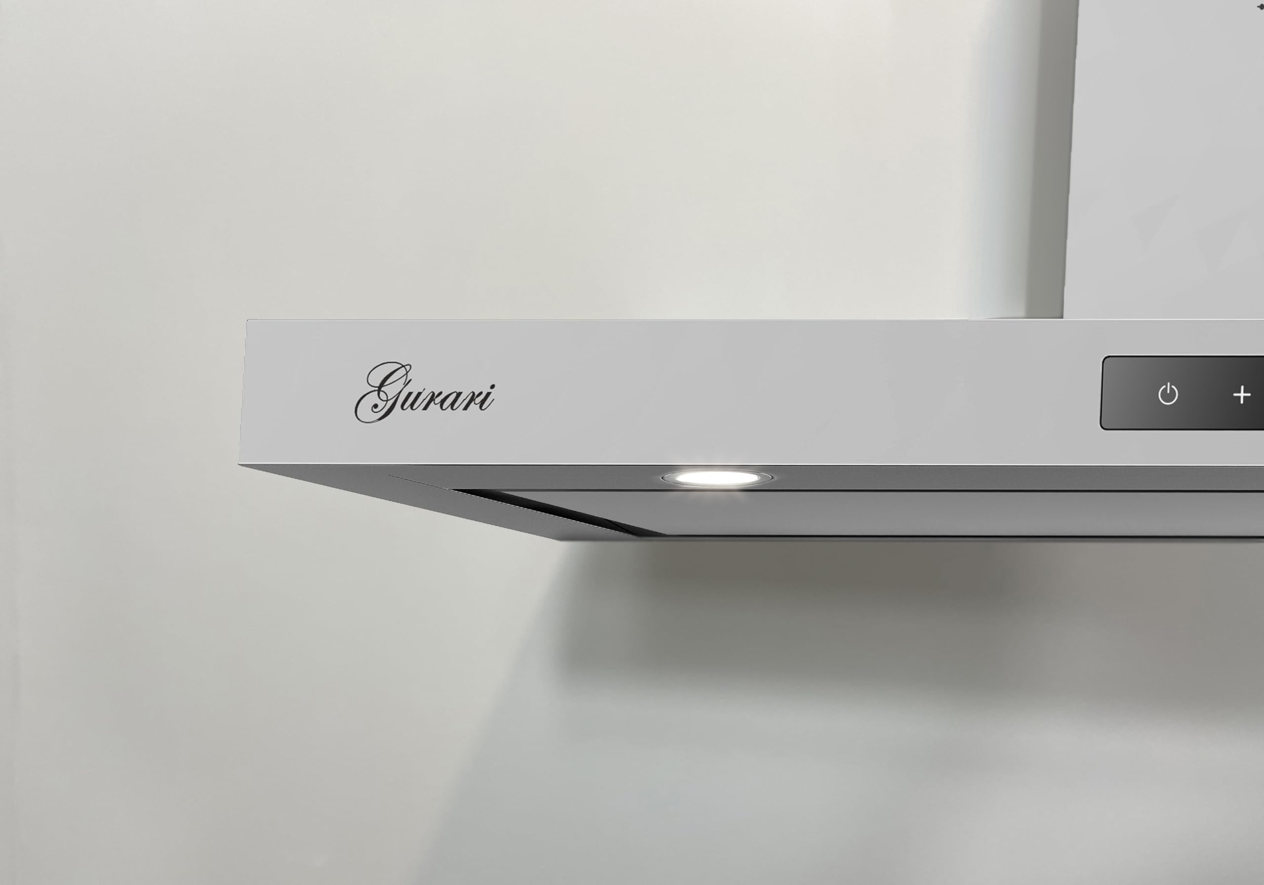 GURARI Hotte murale CH 5001 + tuyau, en acier inoxydable, 90 cm, puissance 1000 m³/h, aspiration périphérique, commande par capteur tactile, hotte aspirante avec mode d'évacuation et de recyclage