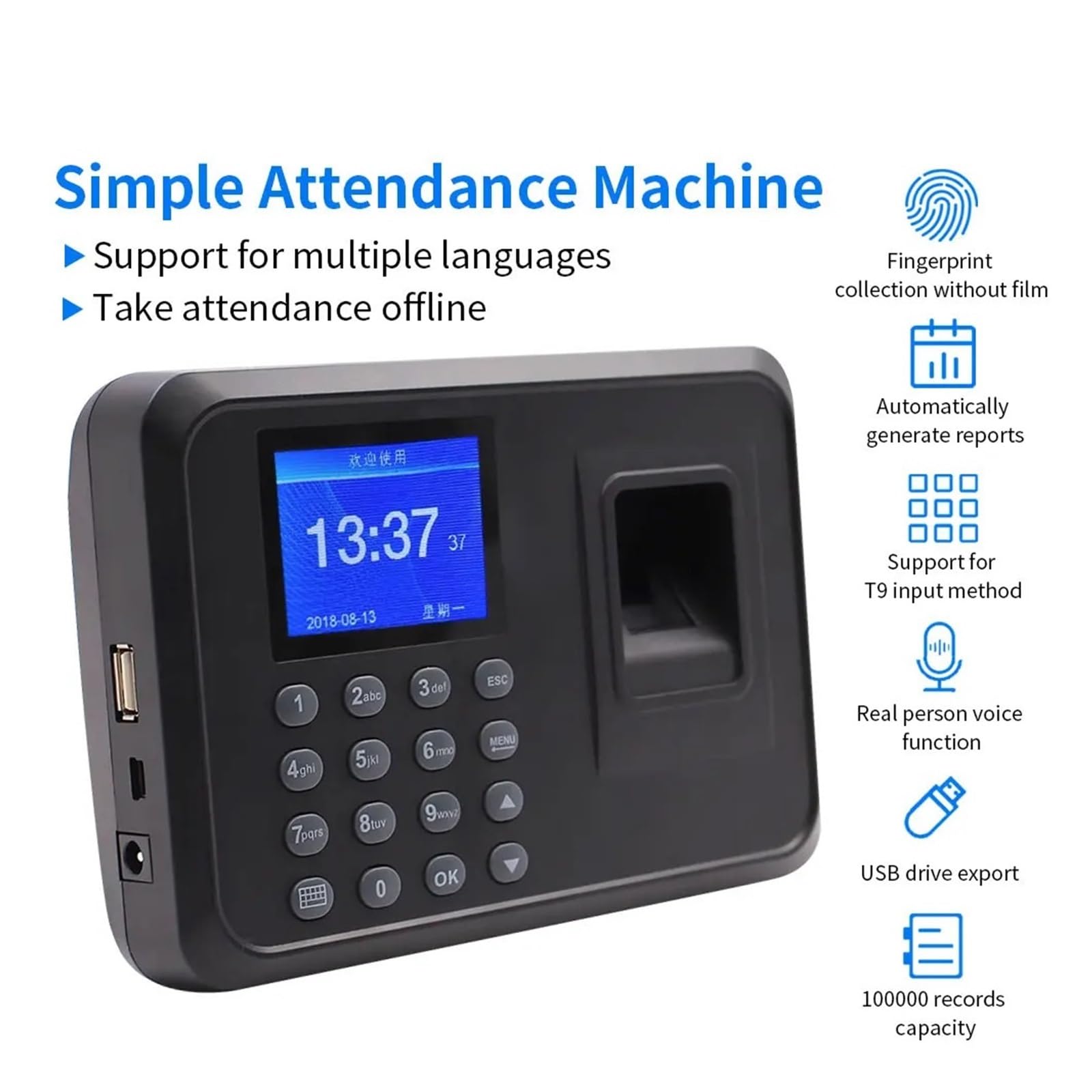 Marcar en la máquina, Reloj de control asistencia, biométrico, lector huellas dactilares USB, reloj