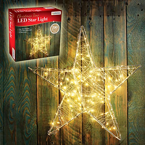 The Christmas Workshop 70389 3D Metal Star Christmas Light | 200 Warm White LED Lights |Indoor Christmas Decorations | Bright Illumination | 50cm x 50cm x 8cm