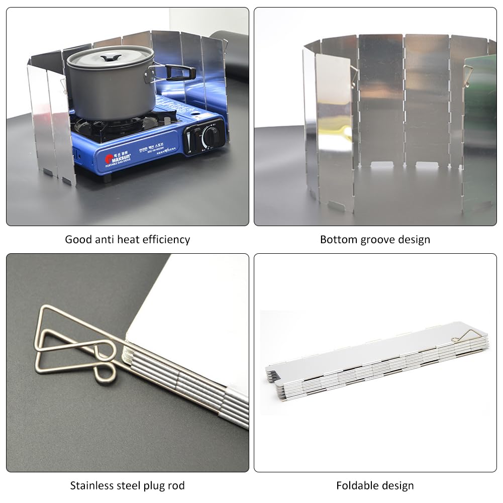 Paravientos Plegable De Aluminio Para Hornillo De Camping - 8 Láminas, 117x40 Cm, Ligero, Con Bolsa De Almacenamiento, Ahorra Combustible En Exteriores