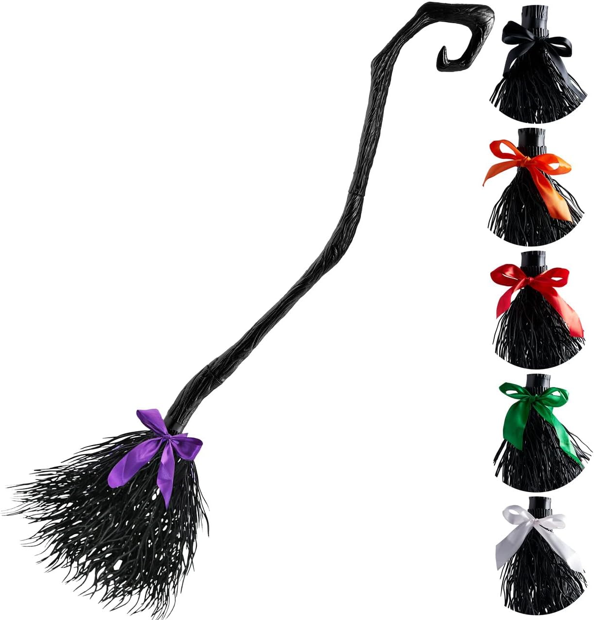 JOYIN 55'' Halloween Witch Broom Cane with Ribbons, Witches Broomstick for Kids Women Wizard Costume Parties, Photo Booth Accessory Stage Prop, Halloween Decorations