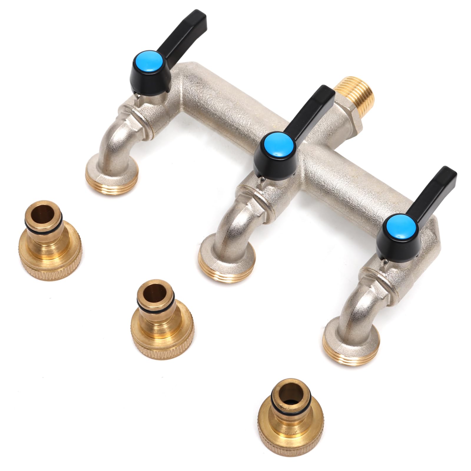 Rubinetto di scarico a 3 vie da 3/4", manico allungato (metallo), distributore d'acqua in ottone con tubo da giardino BSP da 3/4", connettore per rubinetto, rubinetto a 3 vie per lavatrice