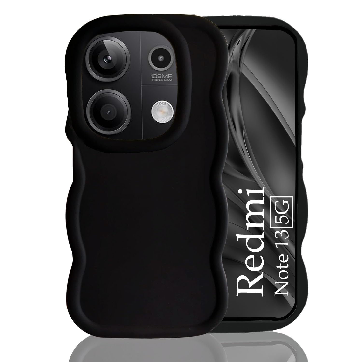 KC Back Cover for Mi Redmi Note 13 5G - Big Wave Shape Shockproof Bumper Soft Silicone Case with Camera Protection (Black) (B0D9B7P15X) Amazon Price History, Amazon Price Tracker