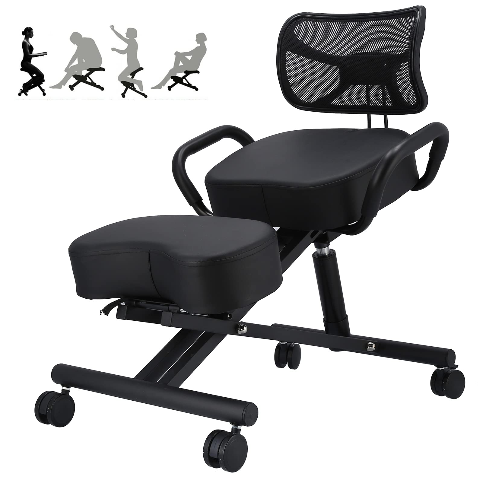Ejoyous Chaise à Genoux Ergonomique, Chaise à Genoux à Support Dos avec Coussins Confortables, Améliorez Votre Posture avec Un Siège Incliné, Tabouret Réglable pour La Maison Et Le Bureau 74x46x90cm