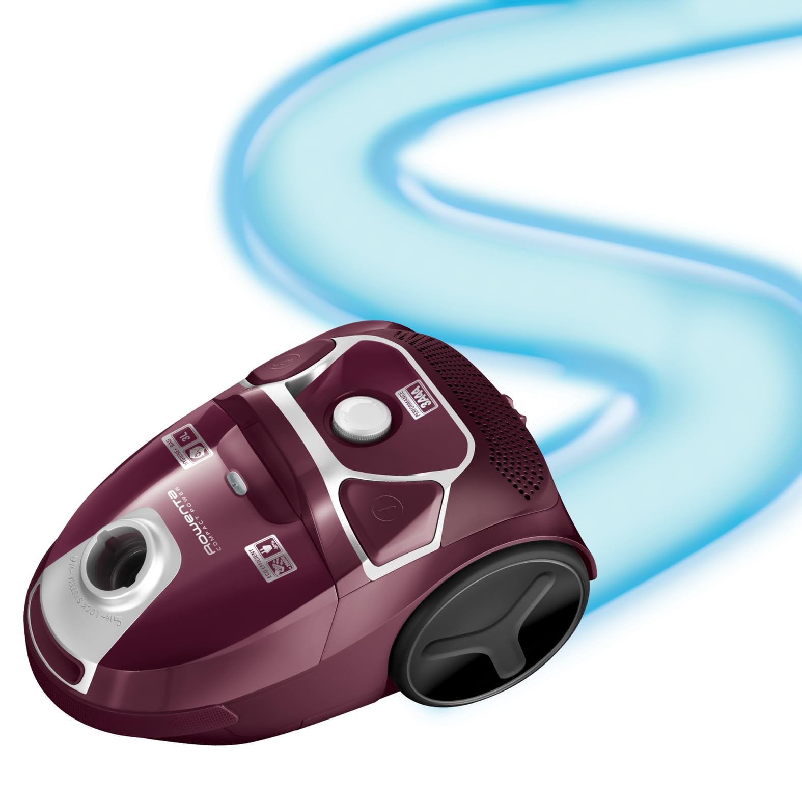 Rowenta Compact Power Aspirateur avec sac, Moteur basse consommation de 900 W max, Compact, Haute filtration, Capacité 3 L RO3969EA, Aubergine