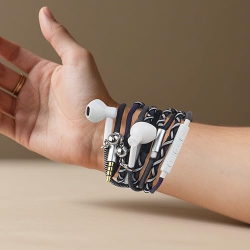 Miniatura 2 de URIZONS Auriculares intrauditivos Jack de 0.138 in con micrófono, cable sin enredos, sonido pesado, pulsera de graves estéreo compatibles con