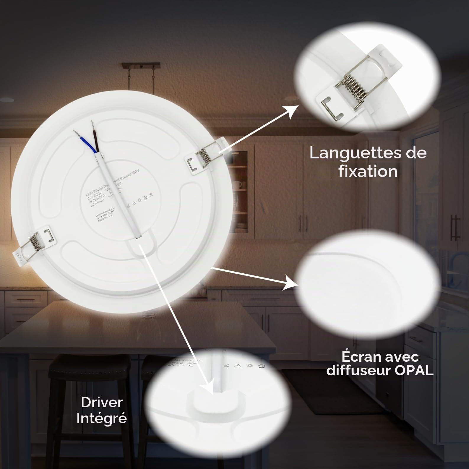 LED ATOMANT 20x Downlight LED Encastrable Découpe 190-205mm 18W Blanc Froid | Diamètre 220mm, 6500K, 1650 lumens, Driver inclus