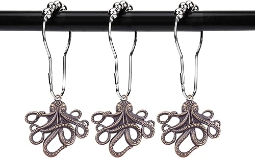 ZILucky Juego de 12 ganchos decorativos para cortina de ducha de pulpo, para el hogar, baño, calamar, criatura marina, bestia, acero inoxidable, ZILucky Juego de 12 ganchos decorativos para cortina de ducha de pulpo, para el hogar, baño, calamar, criatura marina, bestia, acero inoxidable,