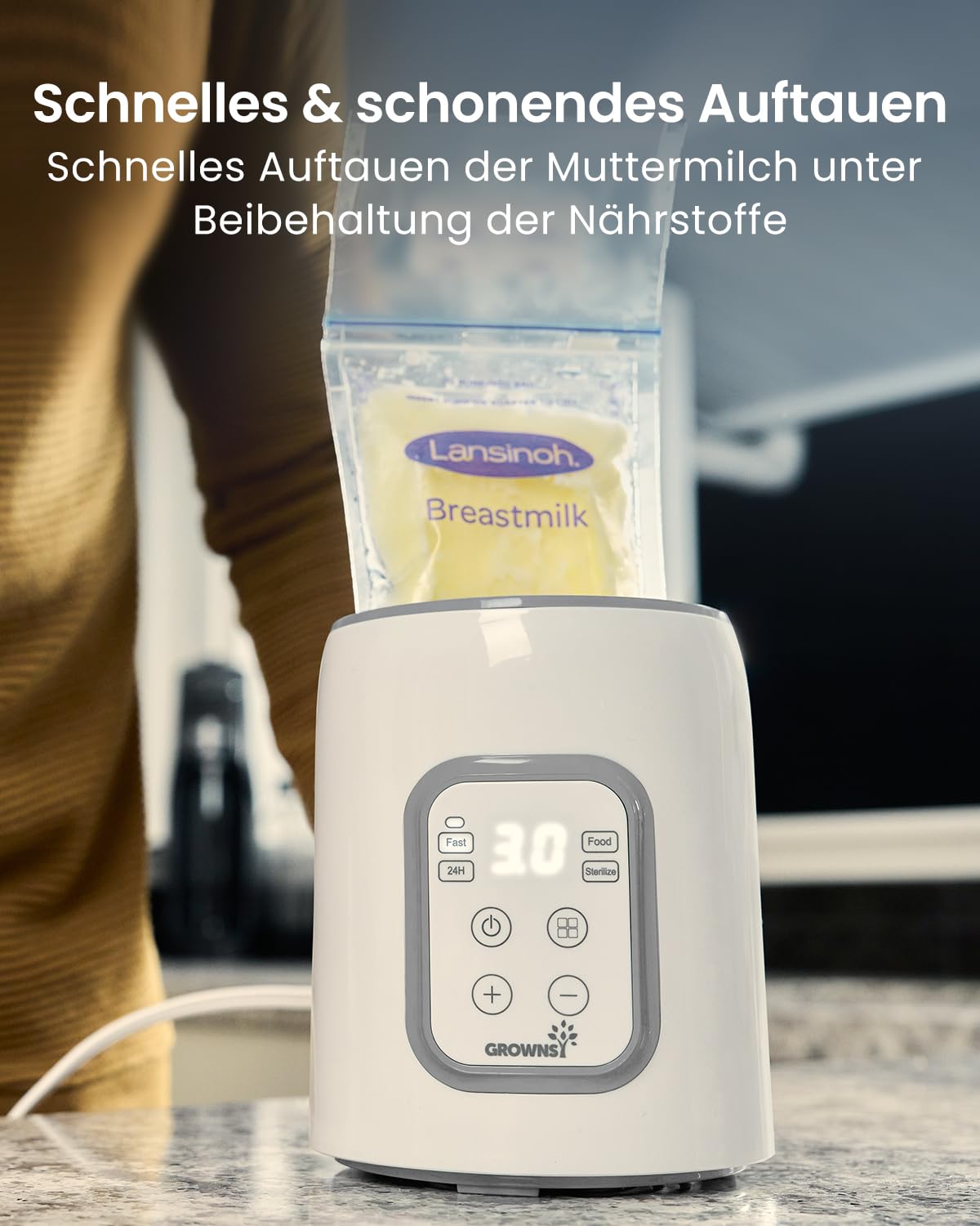 Flaschenwärmer, GROWNSY 8-in-1 schneller Babymilchwärmer mit Timer für Muttermilch oder Formula, genaue Temperaturkontrolle,mit Auftau,Sterilisier,Aufbewahrungs,Erwärmungsfunktion für Babykostgläser