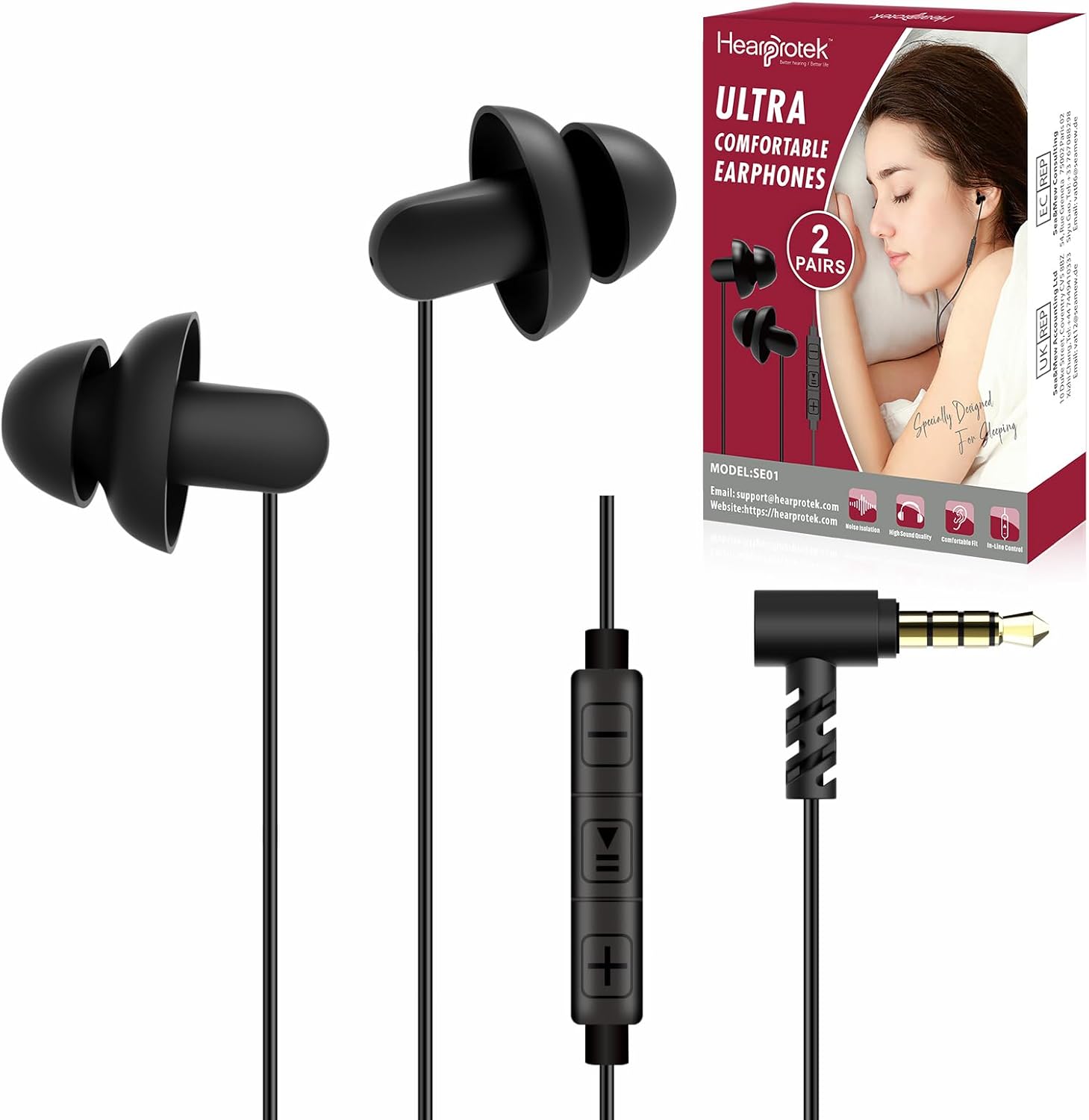 Hearprotek Earbuds, 2 Pairs Ultra Soft Lightweight Silicone Earphone Headphones SE01 Wired Earphones