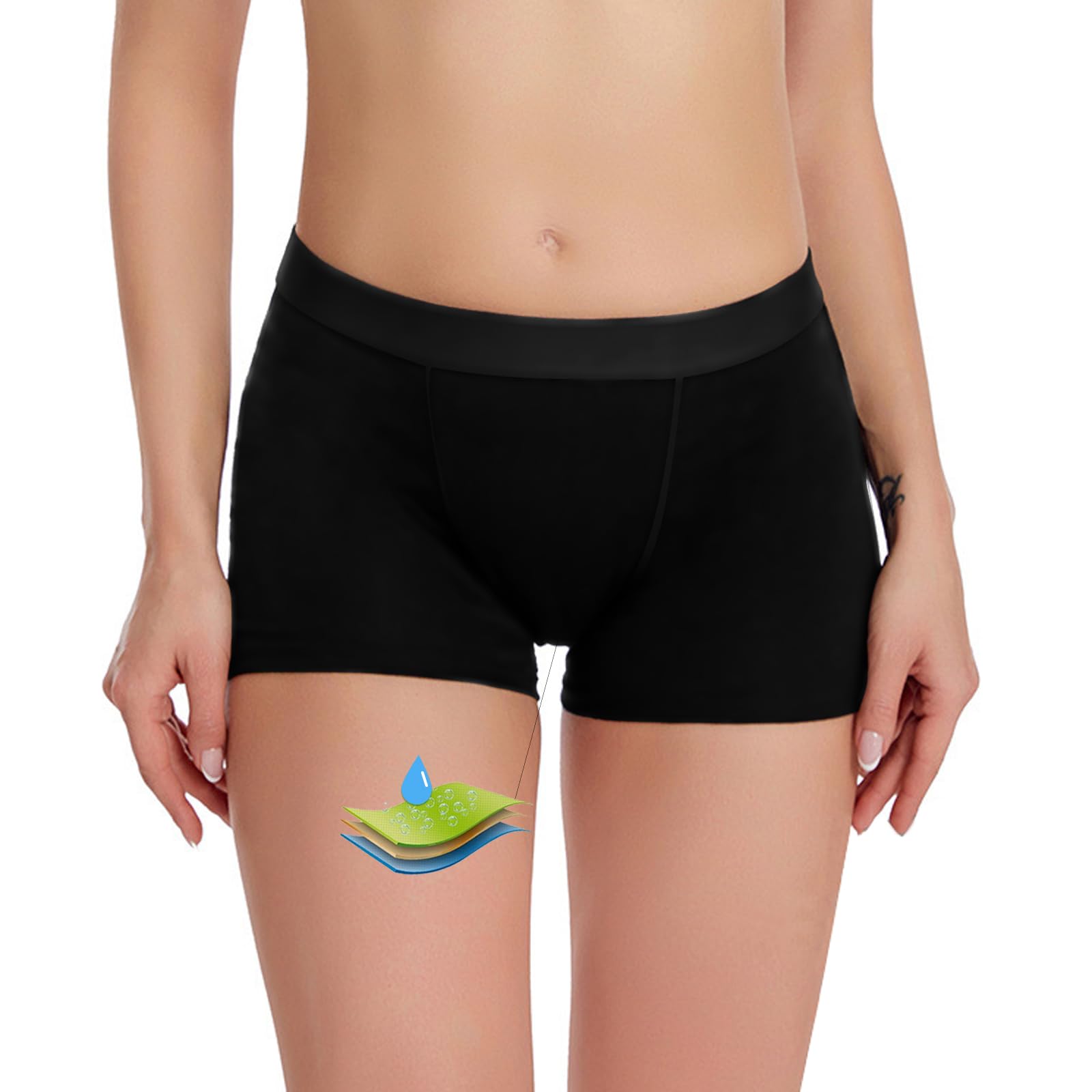 Okdance Perioden-Bademode für Teenager, Mädchen, Damen, 4-lagig, mittlere Taille, zum Schwimmen, auslaufsicher, starker Durchfluss, spurlos, für Wasseraktivitäten (Boxer)