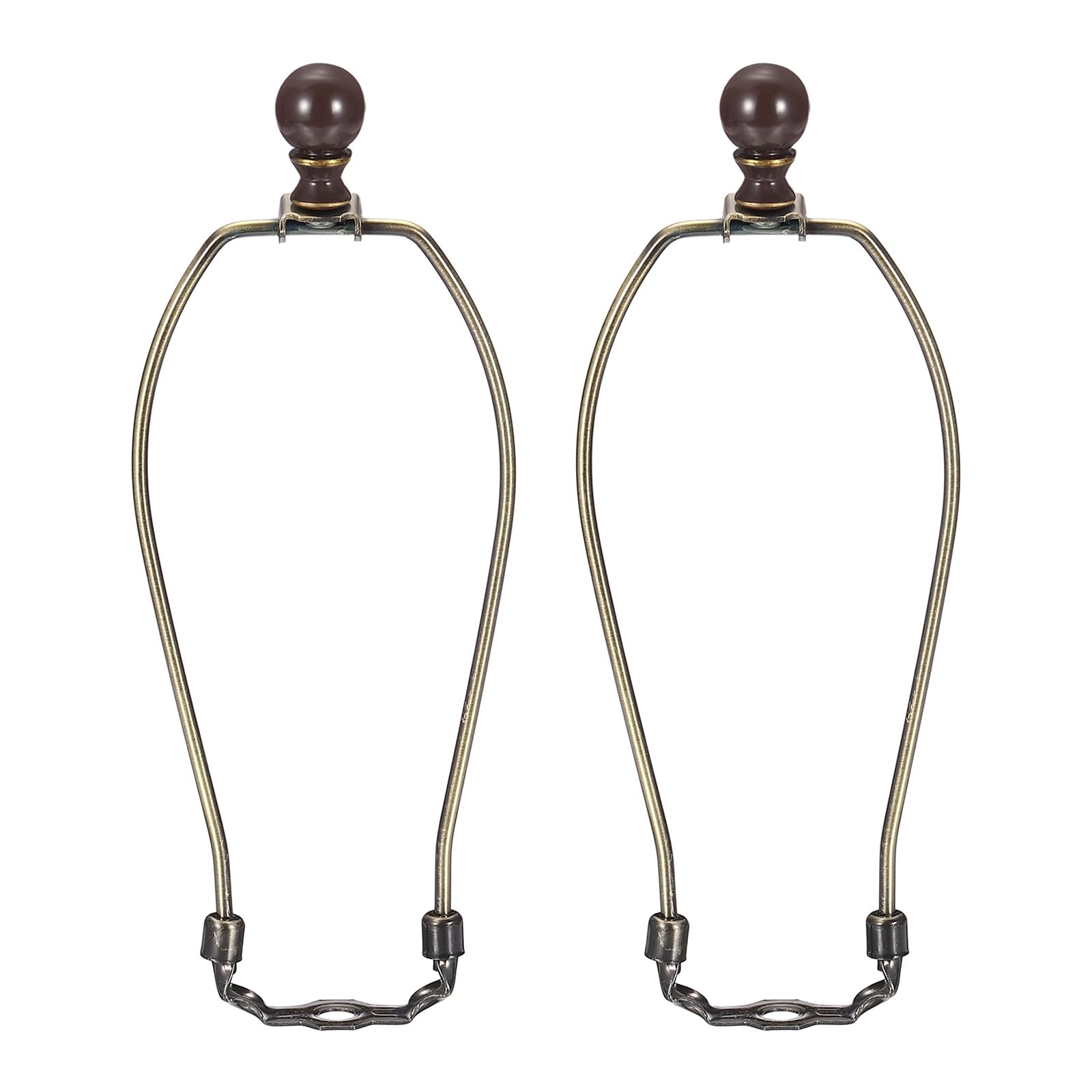 PATIKIL 2 Set 9" Lamp Shade Harp Holder, Heavy Duty Detachable Lampshade Brackets with 1.46" Height Solid Metal Finial Shade Holder for Table and Floor Lamps, Bronze/Brown
