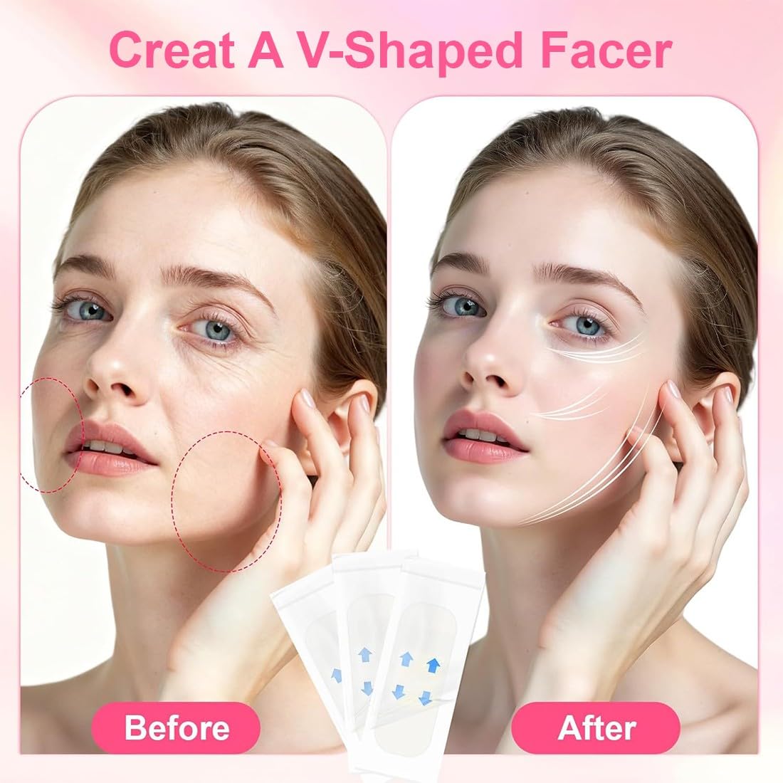 120 Pezzi Face Tape Viso Lifting, Cerotti Lifting Viso Invisible, Cerotti Antirughe for Doppio Mento, Rughe Nasolabiali e Fronte,Pelle Cadente
