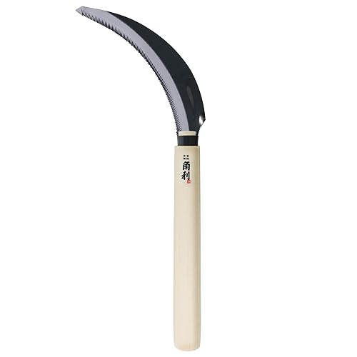 KAKURI Herramienta de jardín de hoz japonesa de 6.7 pulgadas hoja dentada (dientes medianos) fabricada en Japón, hoz de jardín para cosecha y