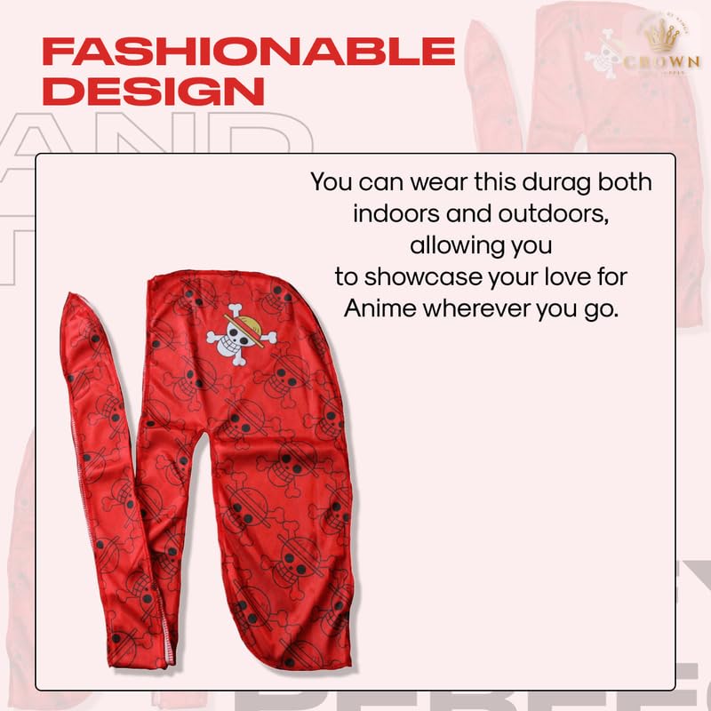 2pcs Set Anime Durag and 360 Pomade - Strong Hold Hair Gel Wave Cream, Satin Silk Durag Builder, 360 Wave Kit Water Based Pomade for Men (Red Skull B)