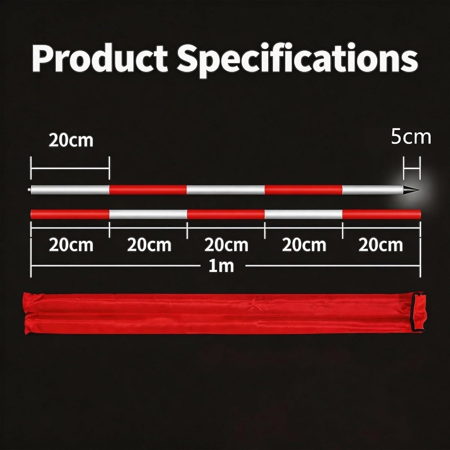 Varilla de topografía de aluminio roja Varilla topográfica telescópica de poste inspección aleación aluminio 5 m for detección túneles y metros(Length - 3 meters/118.11 inches)