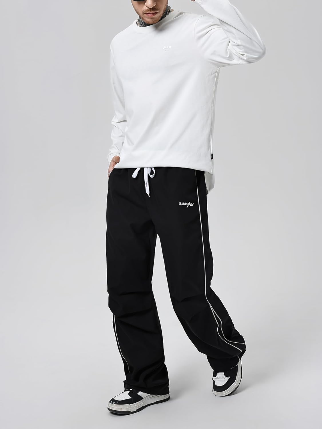 SOLY HUX Men's Parachute Pants Y2k Baggy Sweatpants Wide Leg Drawstring Waist Casual Pants Streetwear - Image 6