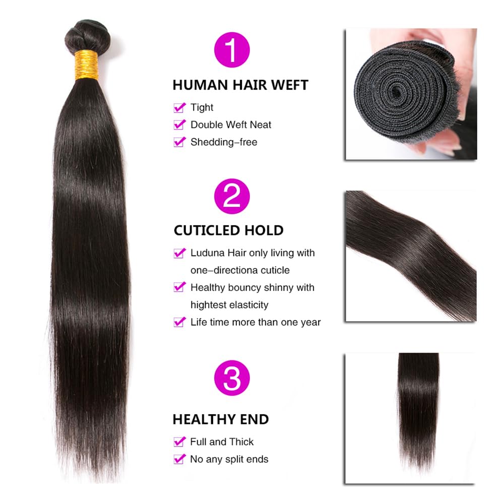Urshiney Straight Human Hair Bundles for Women Thick Brazilian Virgin Hair Machine Made Double Weft Straight Weave Bundles Human Hair Natural Black Color Can Be Dyed 100g 18 Inch - Image 2