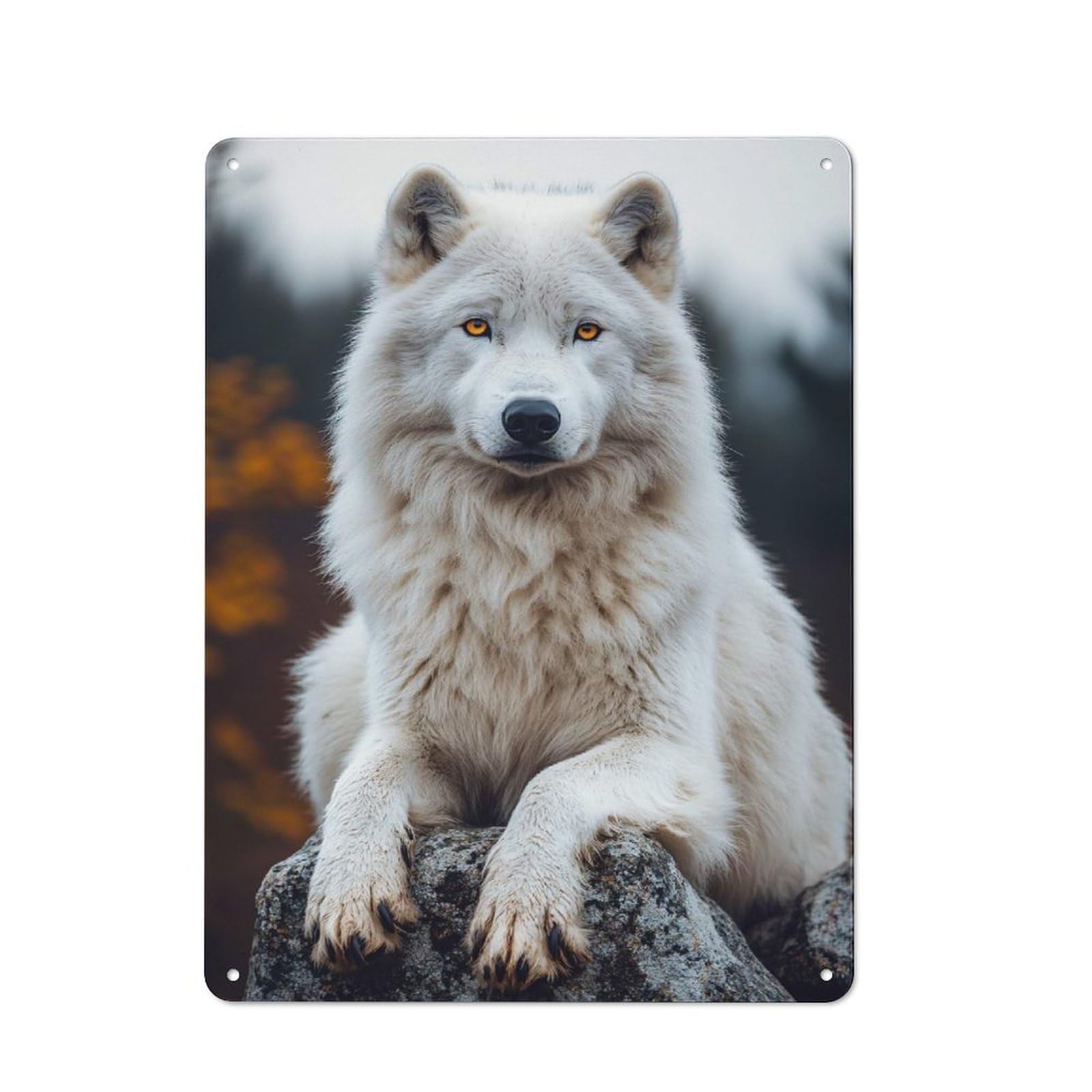 Vintage Majestic White Wolf Portrait Metal Plaque 40x30cm, Kitchen Wall Decor for Restaurant, Kitchen, Counter Or Breakfast Nook