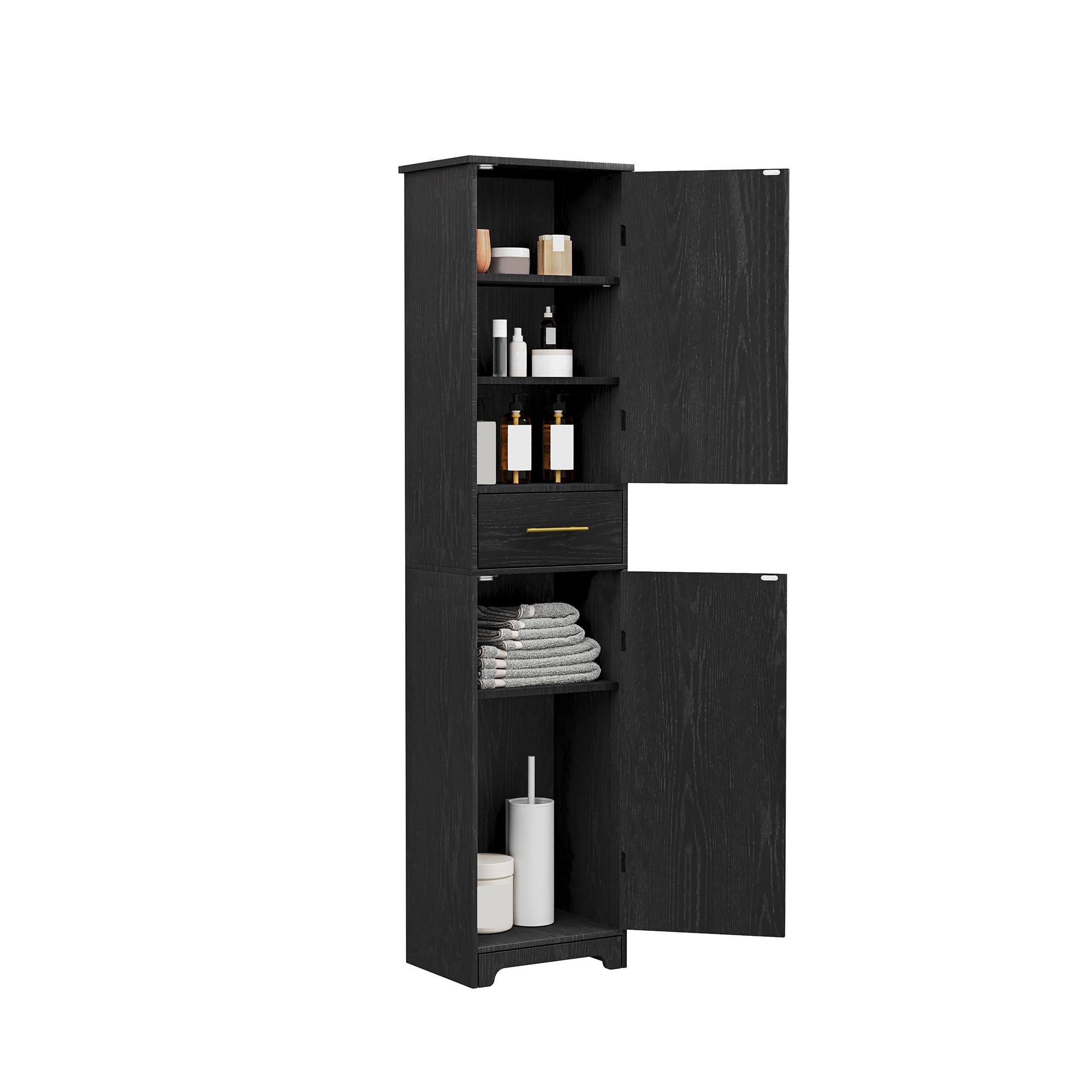 Hzuaneri Mobile da Bagno, Mobile Portaoggetti con Cassetto, Ripiani Regolabili, 30 x 40 x 170 cm, Armadio Alto e Stretto, per Soggiorno, Camera da letto, Cucina, Corridoio, Nero SC18304X