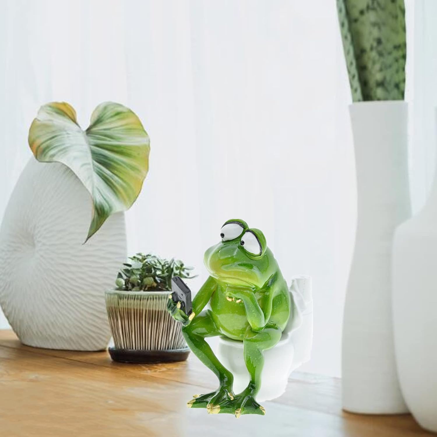 Queemie® Funny Frog Sitting on Toilet Figurine, Thinker Froggy Sculpture Statue, Mascot Frogs Animals Resin Crafts Collectible Figurines for Home Office Bathroom Garden Decoration - Image 7