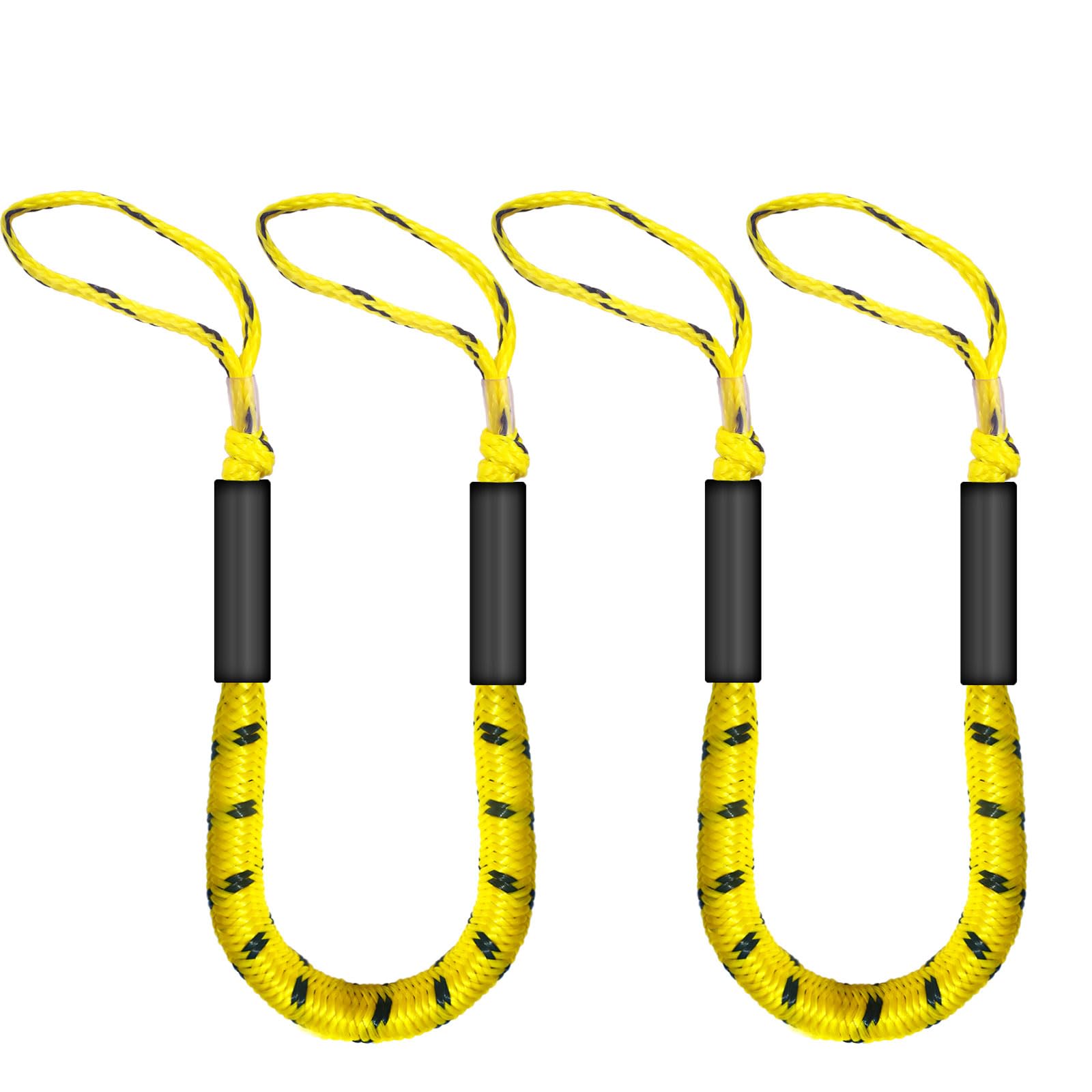 4FT Bungee Dock Lines for Boats with Loops – Shock Absorbent Mooring Rope, Perfect Boat/Jet Ski/Pontoon Accessories, Boating Gift for Men 9 Colors 2 PCS (Yellow&Black)