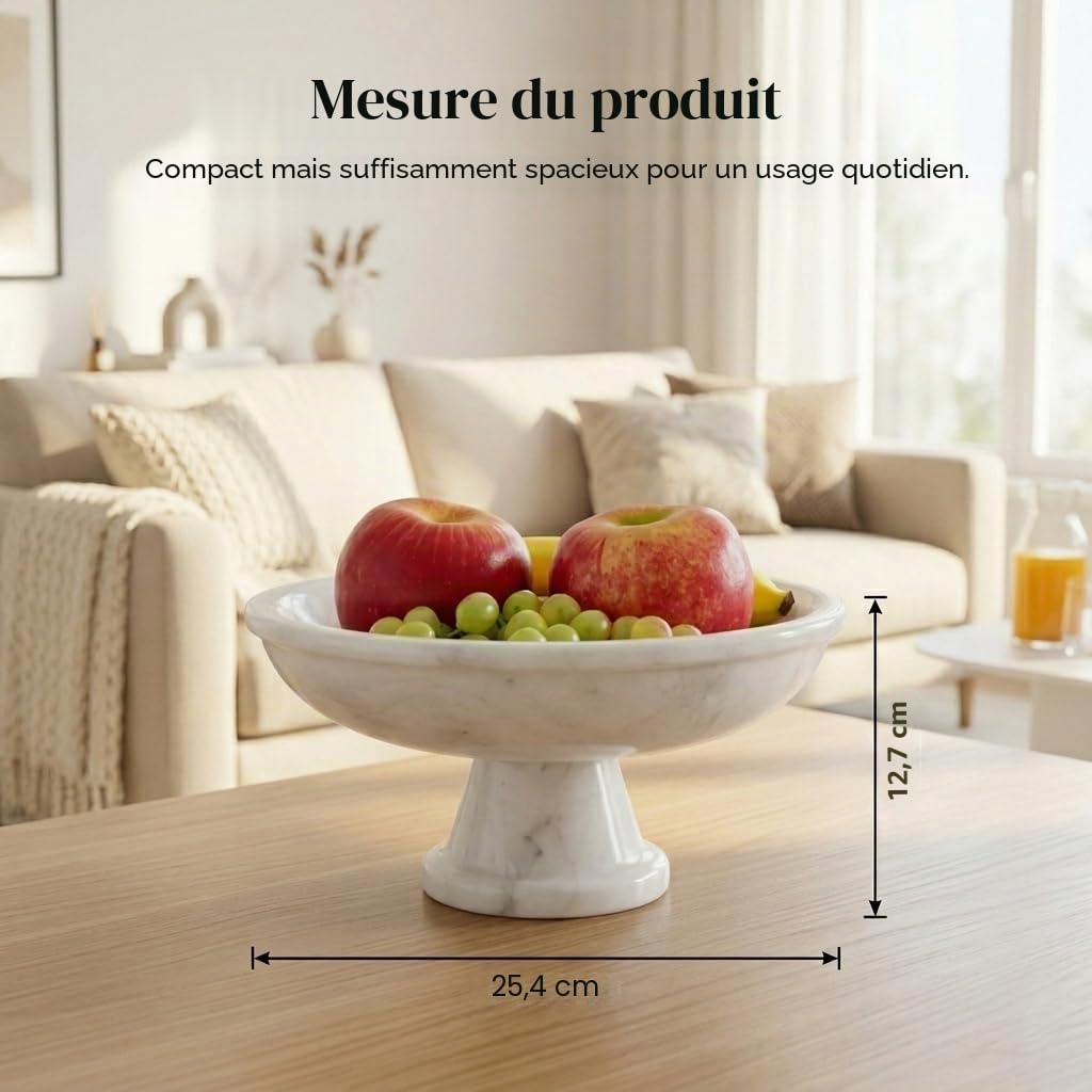 Radicaln Bol à fruits en marbre blanc 25,4 x 12,7 cm, porte-fruits fait à la main, décoration de table – Bol décoratif pour comptoir de cuisine, bols pour accessoires de cuisine