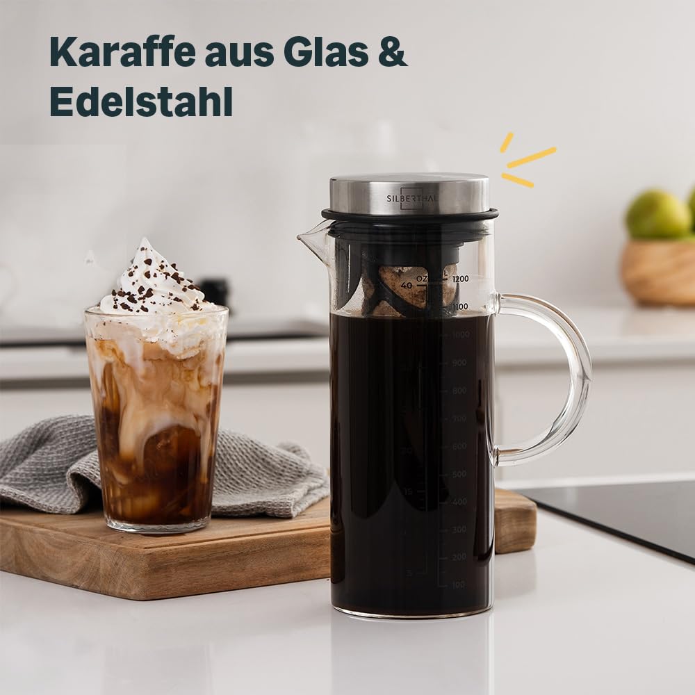 SILBERTHAL Kaffeemühle manuell und Cold Brew Coffee Maker - Genuss Set für Kaffeeliebhaber im Sommer