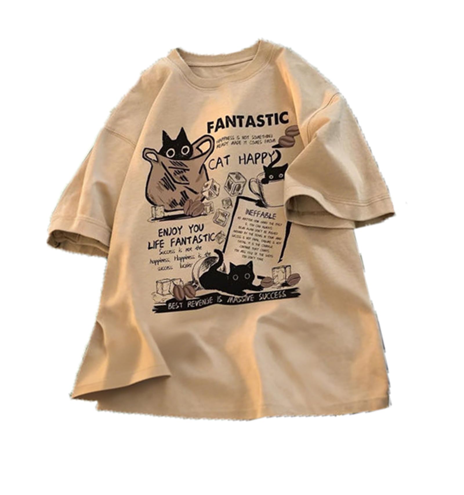Unisex Y2K Cat Letter Print T-Shirt Harajuku Kawaii Casual Oversize T-Shirts Short Sleeves Cotton Tops