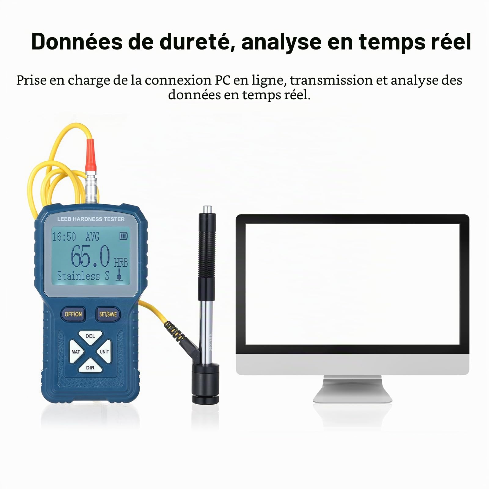 Testeur de dureté Leeb de haute précision pour métaux Duromètre numérique portable 360° HLD HB HV HS HRA HRB HRC de type D