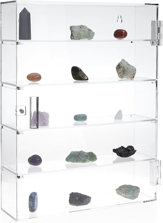 Juvale 5 Tier Acrylic Display Case for Collectibles, Mini Action Figures, and Rocks - Wall-Mount Display Cabinet - Clear, 14" Tall