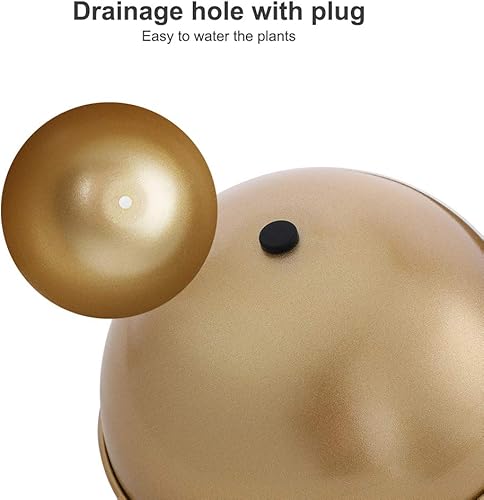 Miniatura 5 de Maceta colgante grande dorada con drenaje, soporte semicircular de 10 pulgadas para plantas de interior, lavabo ligero de doble techo para