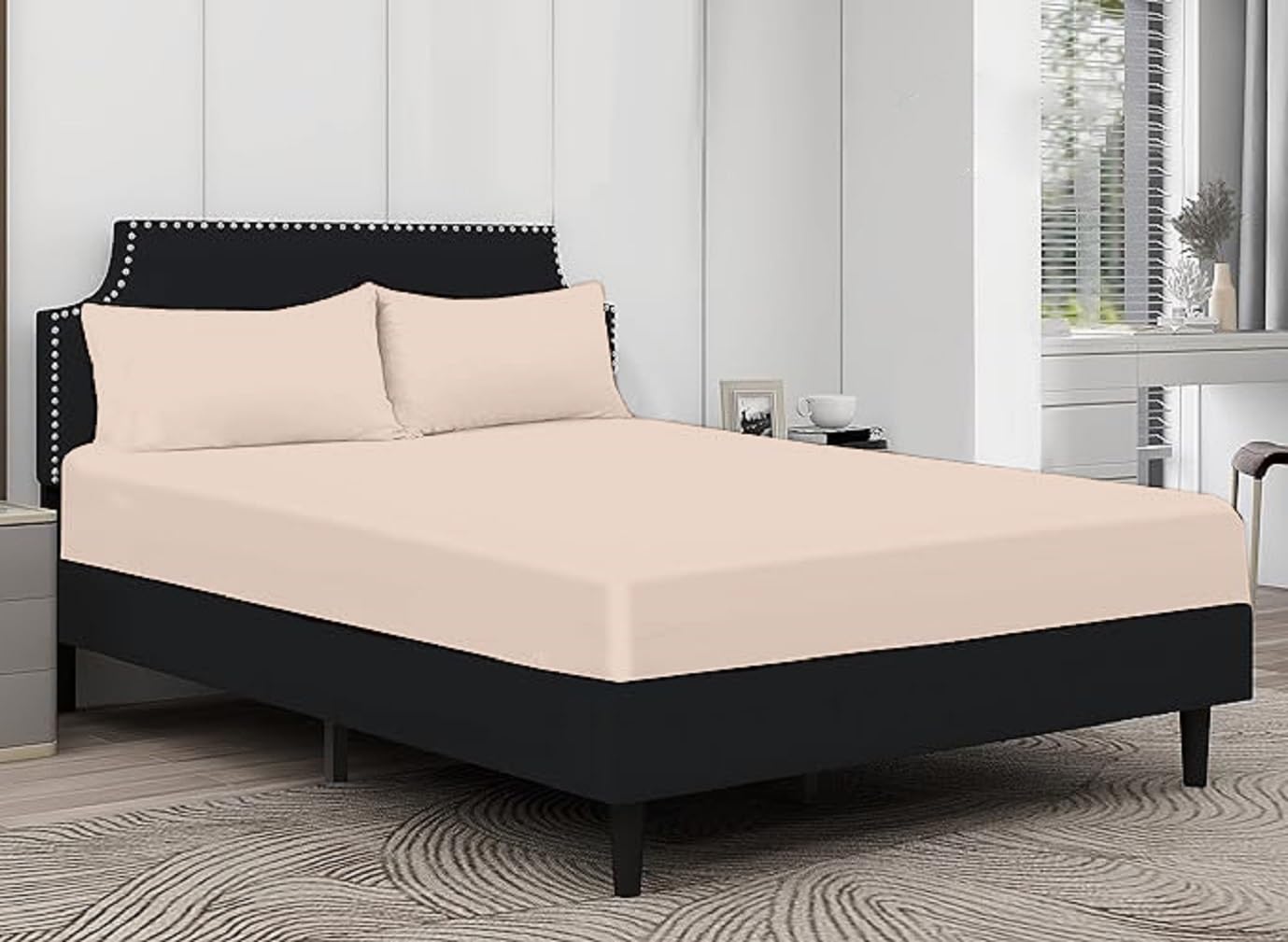 100% Egyptian Cotton Fitted Sheet 25cm Deep Mattress Pocket 200 Thread Count Soft & Fade Resistant Bottom Fitted Sheet (Mocha, Single)