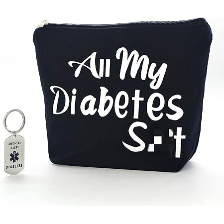 Diabetic Gifts All My Diabetes Funny Diabetic Travel Bag Pouch＋Diabetic Keychain Personalized Gift Diabetic Supplies for Grandma Grandpa Mom Dad Sister Brother for Birthday Christmas Gifts (Black)