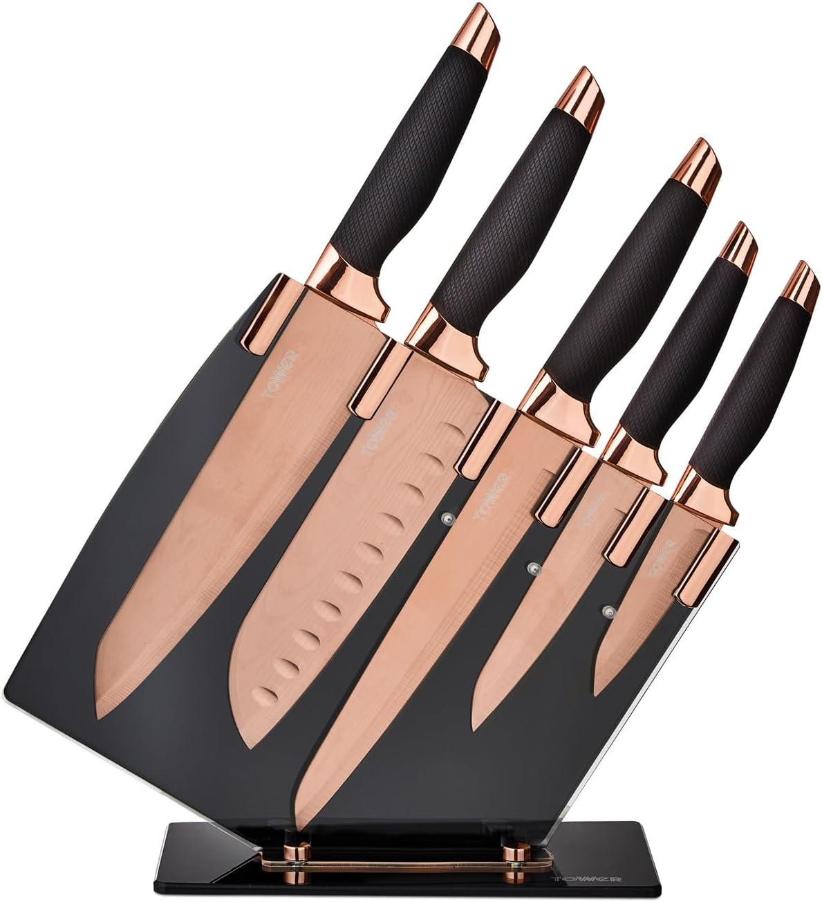 Tower T81532RD Kitchen Knife Set with Acrylic Knife Block, Damascus