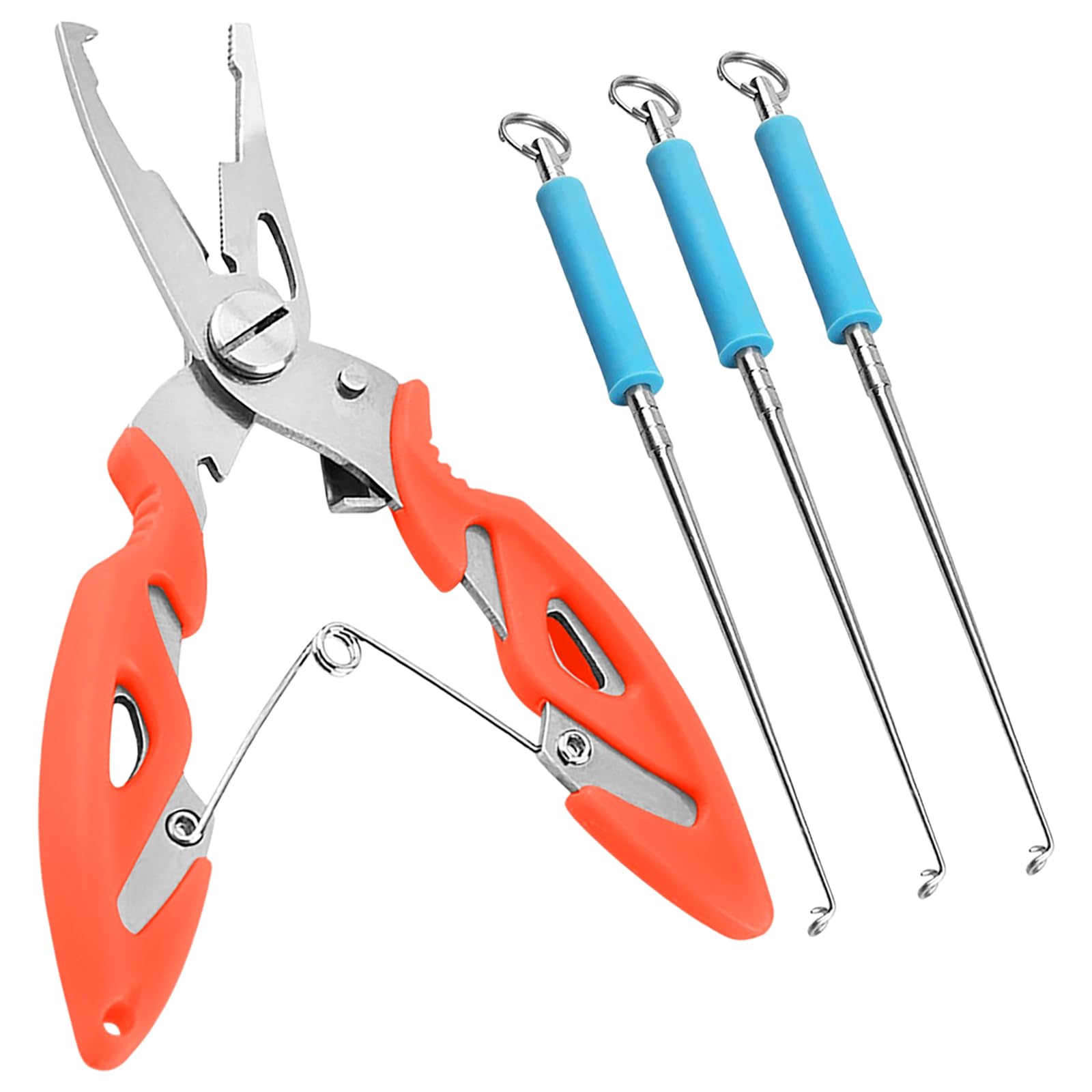 4Pcs Portable Fish Hook Remover Tool Kit with Fishing Plier,3 Hook Remover Disgorgers and 1 Pliers,Fishing Accessories Sea Fishing Multi Tools Set For Freshwater And Saltwater Fishing Gift for Men
