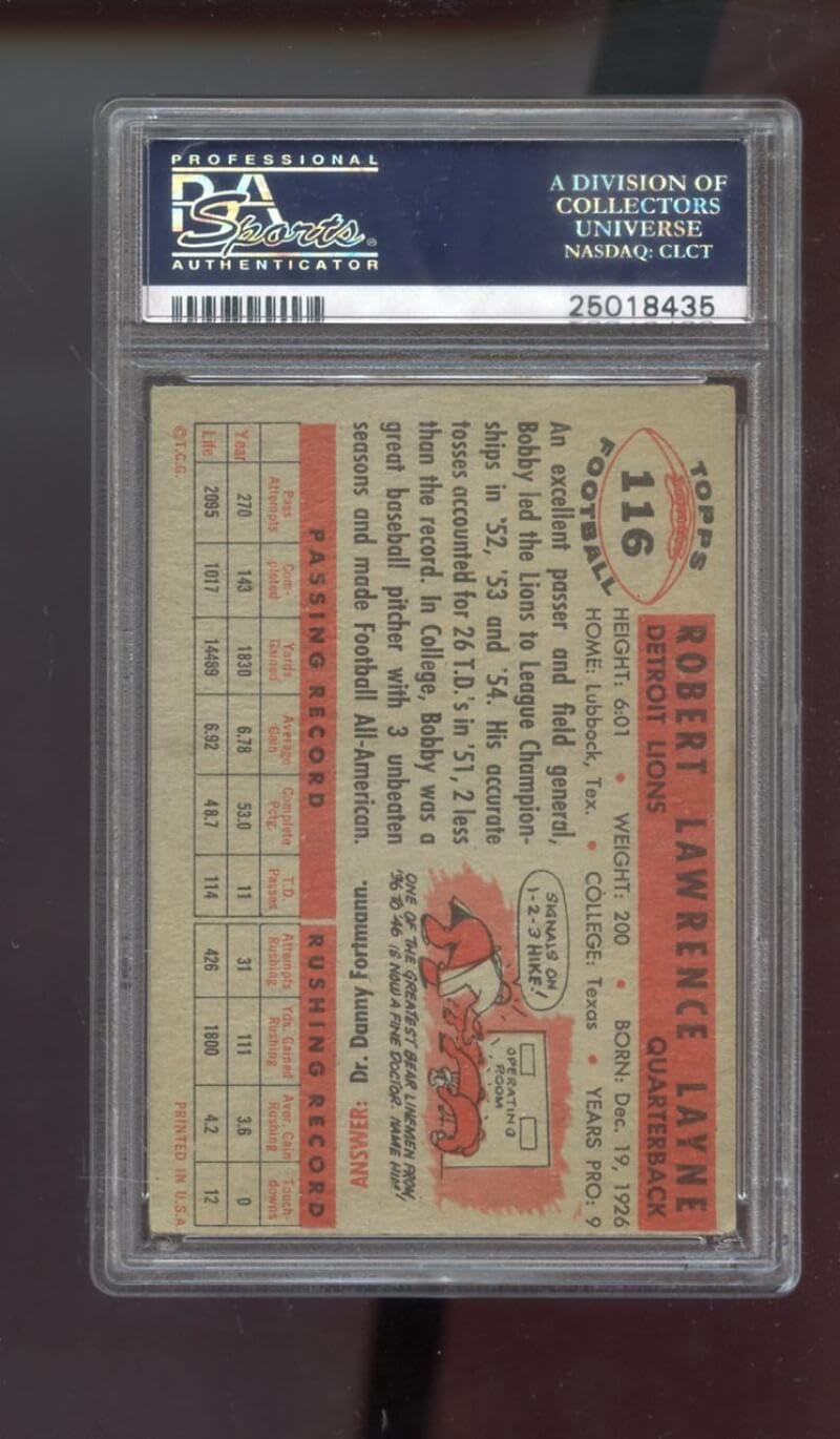 1956 Topps #116 Bobby Layne PSA 4 Graded Football Card NFL Detroit Lions