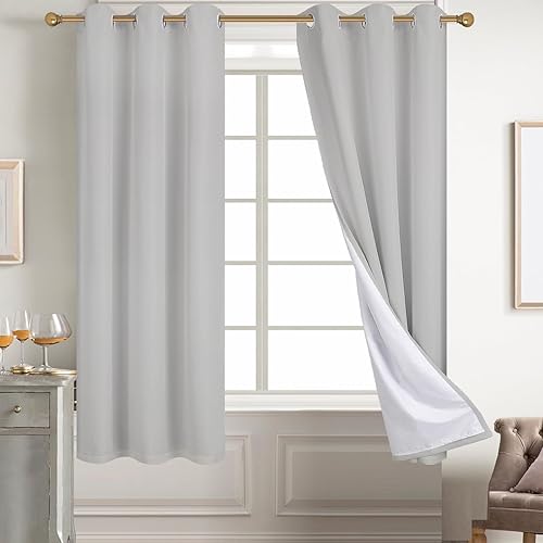 Miniatura 27 de Diraysid Cortinas 100% opacas de lino blanco para dormitorio, con ojales, aislamiento térmico, cortinas de oscurecimiento de habitación (2 paneles,