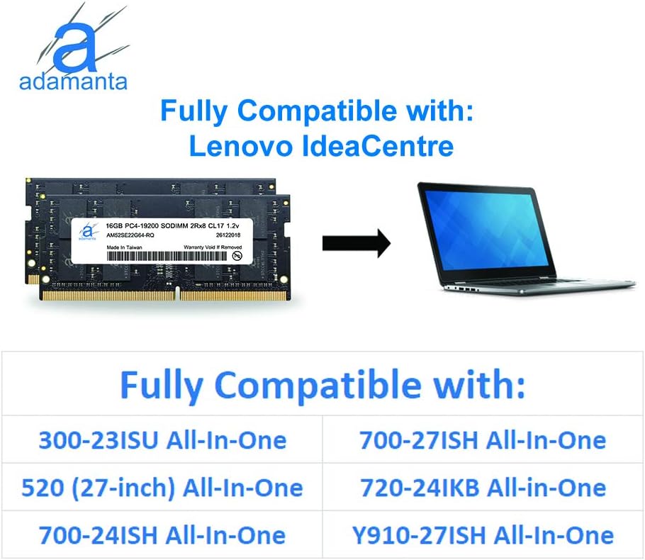 Exсluѕіvе Sресіаl Adamanta 32GB (2x16GB) Laptop Memory Upgrade Compatible for Lenovo Legion, IdeaCentre, IdeaPad, ThinkCentre, ThinkPad & V-Series DDR4 2400Mhz PC4-19200 SODIMM 2Rx8 CL17 1.2v RAM DRAM