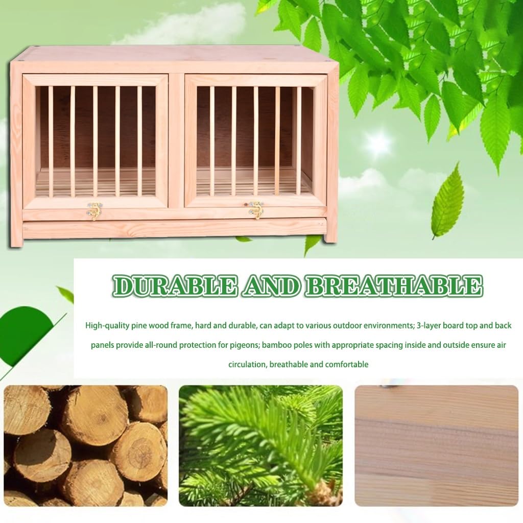 Jaula Profesional para Palomas mensajeras – 2/3 Puertas Opcionales, apilable con Bandeja extraíble para estiércol, fácil Montaje, Nido Exterior (Natural, 3 Unidades, 60x30x35cm)
